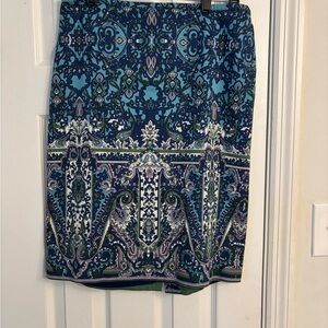 Talbots Blue and Green Patterned Pencil Skirt